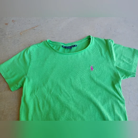 Ralph Lauren Sport Preppy Lime Green Pink Logo Vintage T-shirt Top - Picture 3 of 13